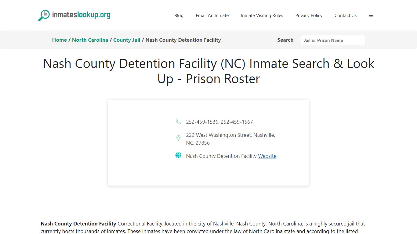 Nash County Detention Facility (NC) Inmate Search & Look Up - Inmate Lookup